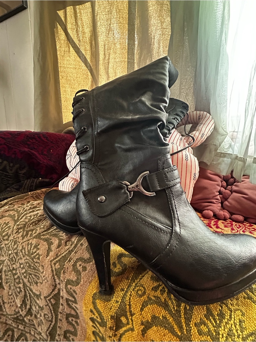 Women's Black High-Heel Ankle Boots - Sleek Lace-Up Style